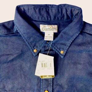 Carhartt Mens XL Comfort Fit Button Down Long Sleeve Work Shirt Blue NWT‎